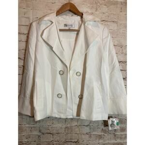 Kasper Blazer Jacket Womens 10 Pure White Open Front Lightweight Boxy Capsule